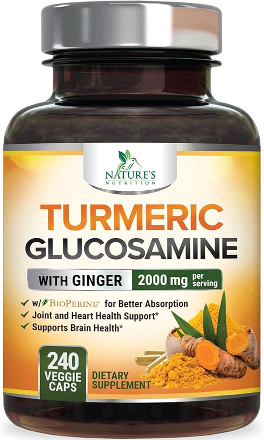 Turmeric Curcumin Supplement - 95% Curcuminoids with Glucosamine Ginger &amp MSM BioPerine Black Pepper Extract for Best Absorption Natural Vegan Joint Support Non-GMO Bottled in USA - 240 Capsu