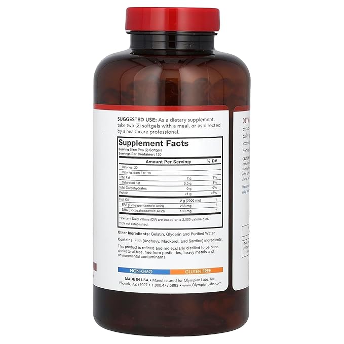 Olympian Labs Omega-3 Fish Oils 2000 mg 240 Softgels (1000 mg per Softgel)