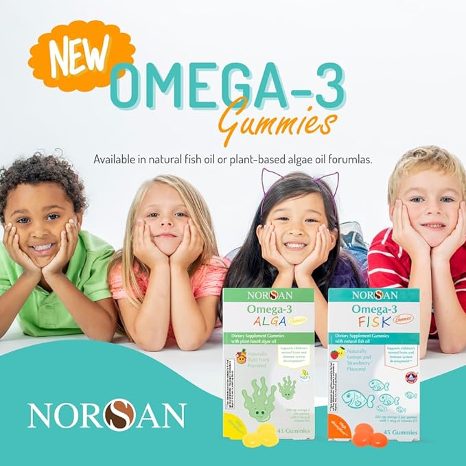NORSAN Omega-3 Fisk Kids Liquid Fish Oil - High Dose 1030 mg Omega-3 per Serving | Easy to Consume and Without Unpleasant Regurgitation | Supports Heart Brain &amp Vision*