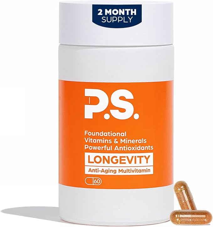 PS Longevity Supplement – Anti-Aging Multivitamin for Men &amp Women – Premium Methylated B Vitamins CoQ10 NR Urolithin A &amp Natural Antioxidants – Cellular Health Energy &amp Memory – 2 Mont