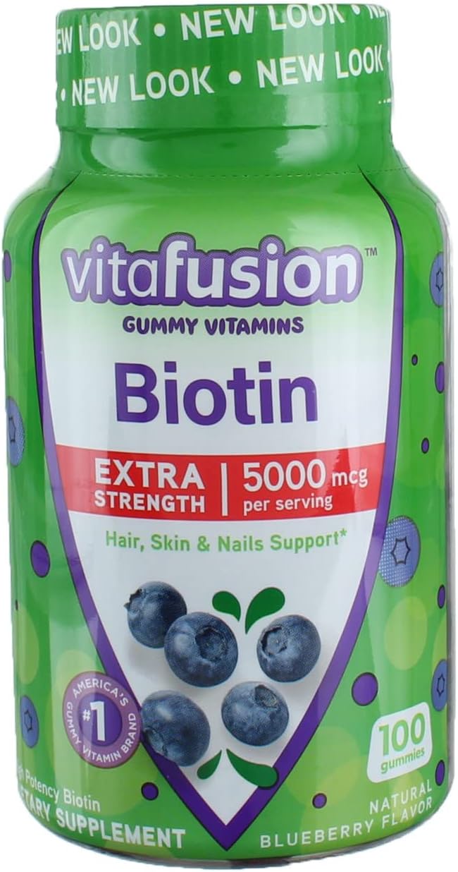 Vitafusion Extra Strength Biotin Gummies 5000 mcg Blueberry 100 ea (Pack of 4)