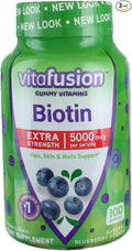 VitaFusion Biotin 5000 mcg Dietary Supplement Gummies Extra Strength Natural Blueberry Flavor - 100 ct Pack of 3