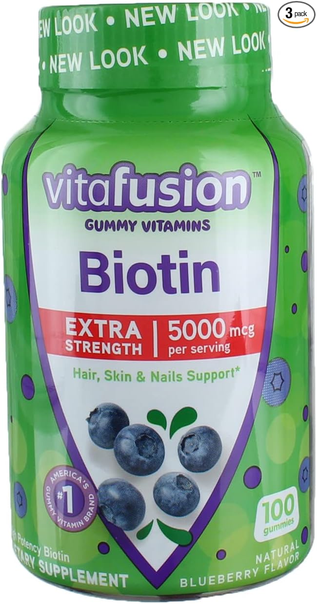VitaFusion Biotin 5000 mcg Dietary Supplement Gummies Extra Strength Natural Blueberry Flavor - 100 ct Pack of 3