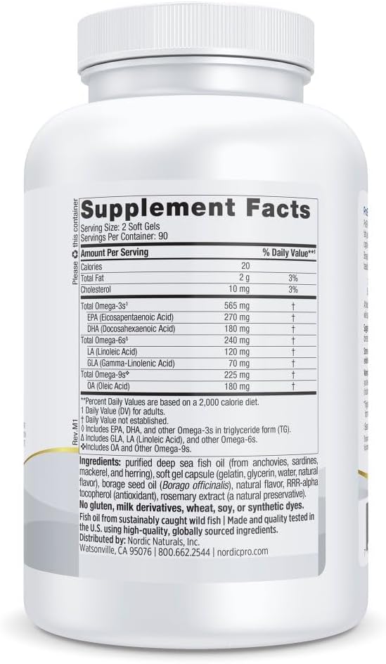 Nordic Naturals ProEFA 3-6-9 Lemon Flavor - 180 Soft Gels - 565 mg Omega-3 - EPA &amp DHA with Added GLA - Healthy Skin Cognition &amp Positive Mood - Non-GMO - 90 Servings