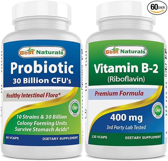Best Naturals Probiotic 10 Strains &amp 30 Billion CFU &amp Vitamin B2 (Riboflavin) 400mg