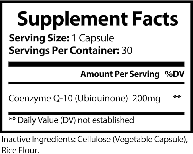 CoQ10 Ubiquinone (Coenzyme Q10) Capsules - Heart Health Health Pressure Energy Production Increased Bioavailability Coenzyme CoQ10 for Women &amp Men - Made in USA