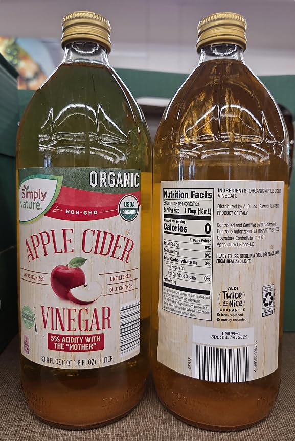 Simply Nature Organic NON-GMO Apple Cider Vinegar 33.8fl oz 1 liter (Two Bottles)
