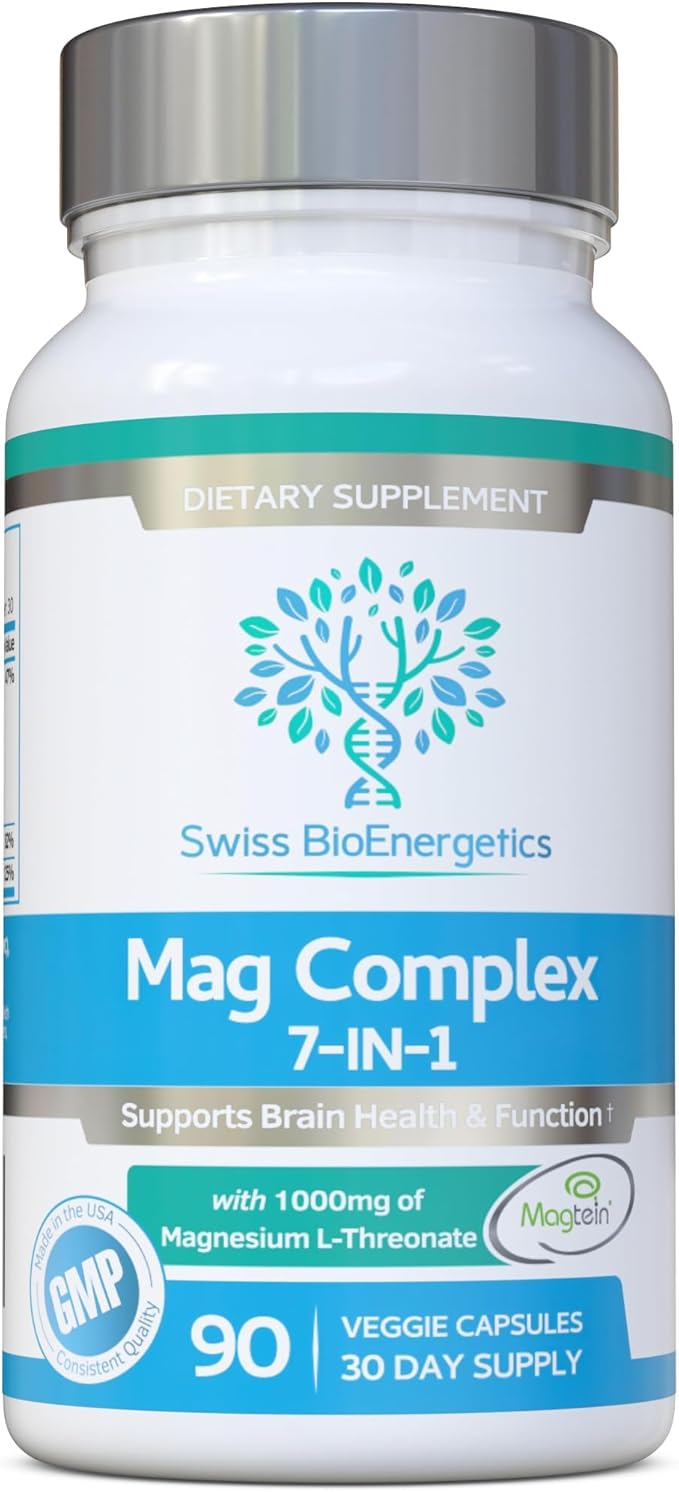 Magnesium L-Threonate Complex 7-in-1 with 1000mg of Magtein Plus Magnesium as Bisglycinate Taurate Citrate Gluconate Malate &amp Lactate - Supports Sleep - Vegan US Made and No Artificial Nastie