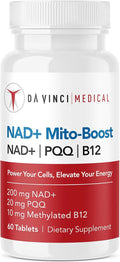 NAD+ Mito Boost Supplement with PQQ &amp B12 Cellular Coenzyme Formula 60 Capsules