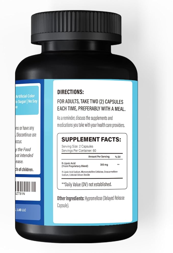 R Lipoic Acid (Na) 300mg per Serving 120 Capsules Up to 5X Improved Absorption Excellent Nutritional Supplement for Healthy Metabolism Support and Antioxidants-1 Bottle