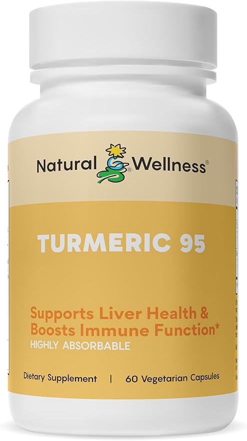 Natural Wellness Turmeric 95 with BioPerine® – 95% Curcuminoids – High Absorption Turmeric Supplement for Joint Health Immune Support &amp Liver Detox – Vegan Non-GMO 60 Capsules
