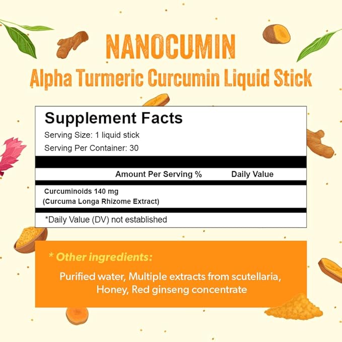NANOCUMIN Alpha Turmeric Curcumin Liquid Stick 30ea - 140mg Curcuminoids for 1 Stick - Easy and Fast Absorption - 10ml x 30 Days 10.14 oz