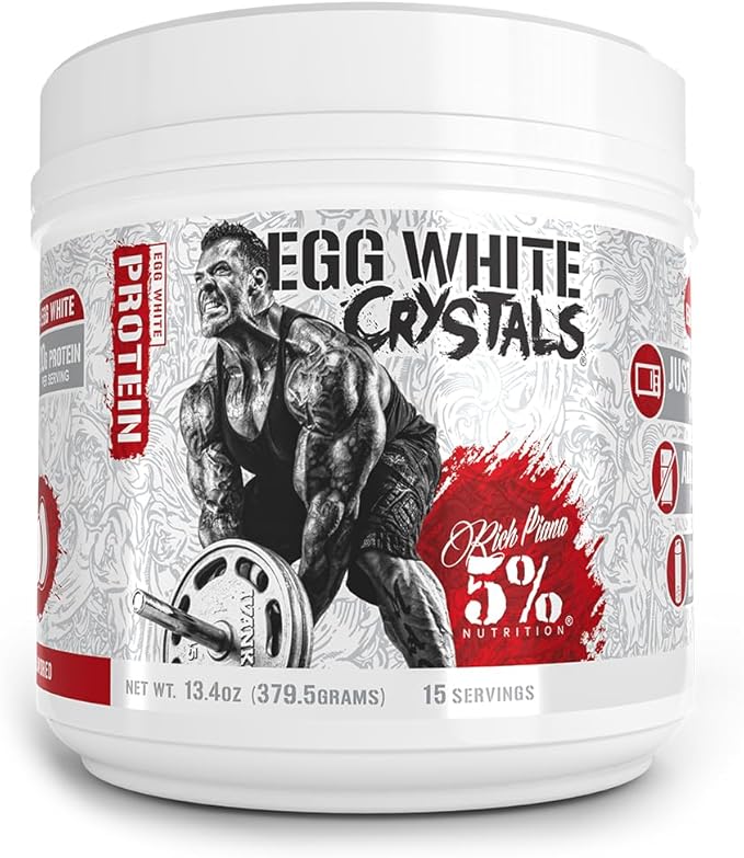 Rich Piana 5% Nutrition Egg White Crystals | 100% Pure Egg White Protein Powder | 20 Grams of Protein | Mixes &amp Stores Easily | 0.84 lbs 15 Servings (Unflavored)