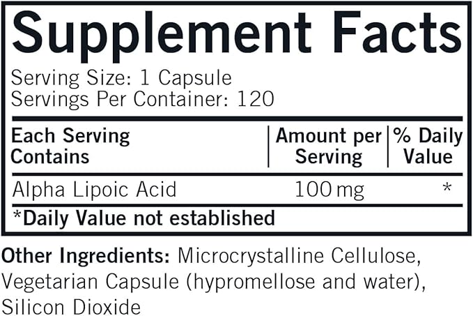 Kirkman Alpha Lipoic Acid 100 mg - Hypoallergenic | 120 Vegetarian Capsules