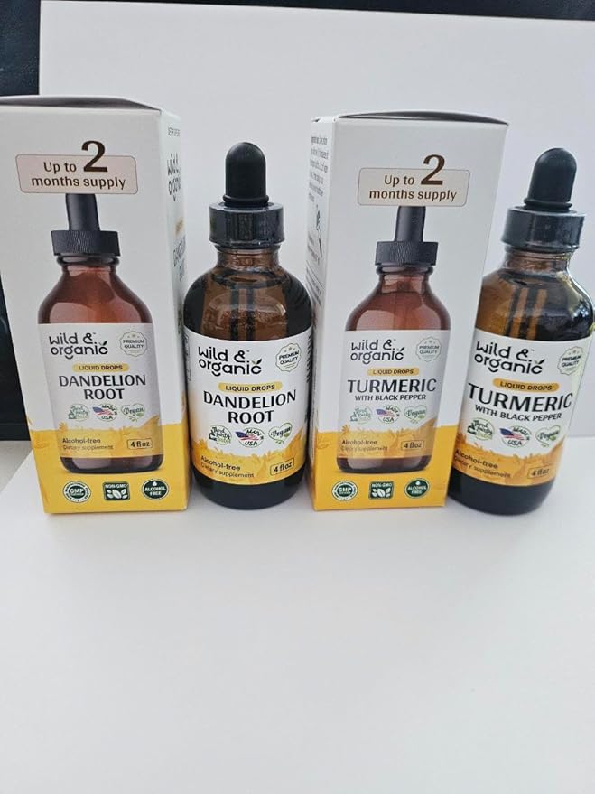 Wild &amp Organic Turmeric Tincture 4 fl oz &amp Dandelion Root Tincture 4 fl oz