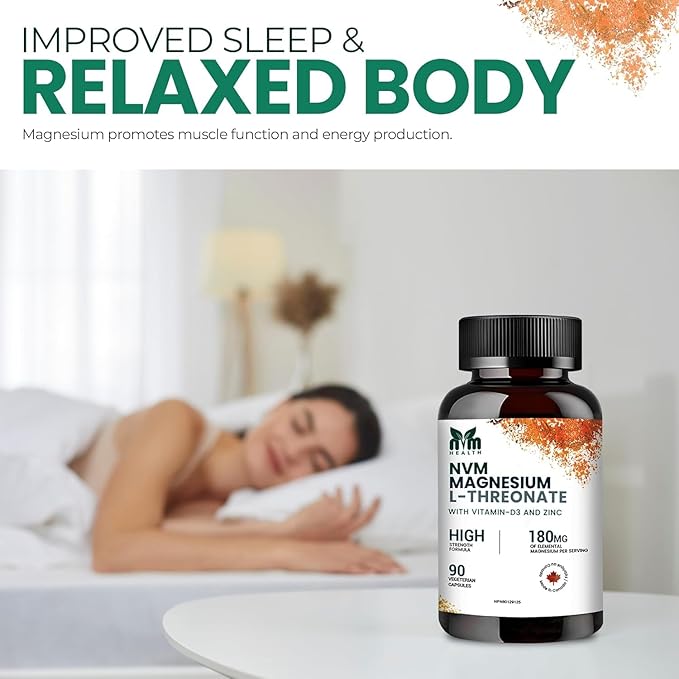 Magnesium l-threonate with Vitamin D3 and Zinc for Sleep Support Muscle Functions Electrolyte Balance and Immune Support I Gluten Free Non- GMO 90 Vegetarian Capsules