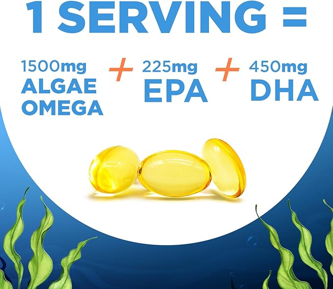 Algae Omega 3 1500mg - Vegan Supplement with Patented Life's Omega 3 - High Dose EPA &amp DHA - Better Than Fish Oil - Supports Heart Brain Joint Health - 90 Vegan Softgels