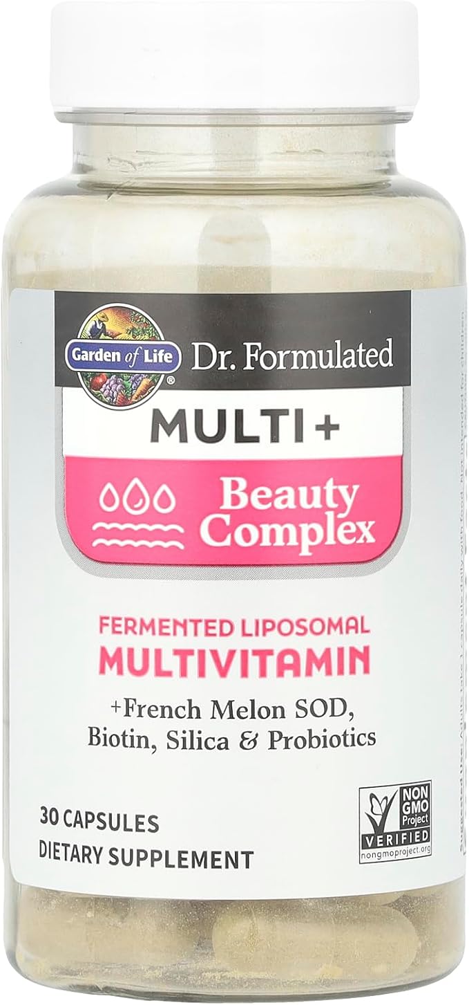 Garden of Life Dr Formulated Multi+ Beauty Complex Fermented Liposomal Multivitamin Plus Hair Skin and Nails Vitamins French Melon SOD Biotin &amp Probiotics 30 Capsules Supplement for Women &amp