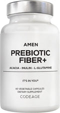 Amen Prebiotic Fiber Supplement - Organic Acacia &amp Chicory Inulin Fiber L-Glutamine - Digestive Support - Vegan Non-GMO - 60 Capsules