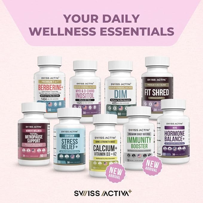 Swiss Activa+ Labs Stress Relief Supplement | Natural Support with Ashwagandha L-Theanine &amp Rhodiola | Calming Supplements for Adults | Cortisol &amp Mood Balance Focus &amp Relaxation | 60 Da