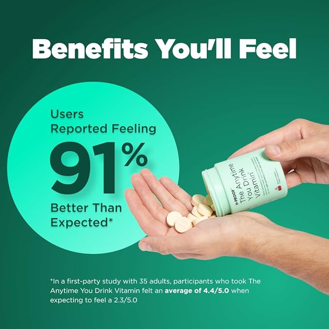 H-PROOF The Anytime You Drink Vitamin Liver Health &amp Immunity Support with Electrolytes Milk Thistle and Vitamins B &amp C - 40 Chewable Tablets (20 Servings) Vegan Black Cherry