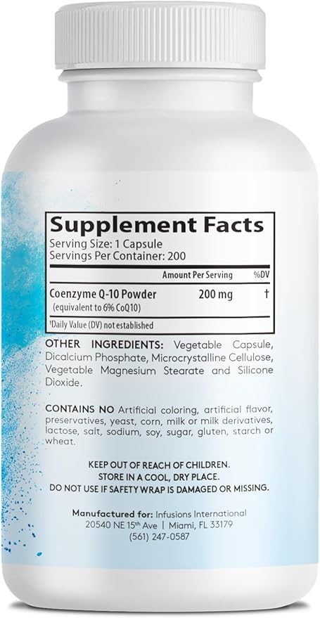 Infusions Pure CoQ10 200mg 200 Capsules (Coenzyme Q10) High Absorptions Vegan Gluten Free Non-GMO (2)