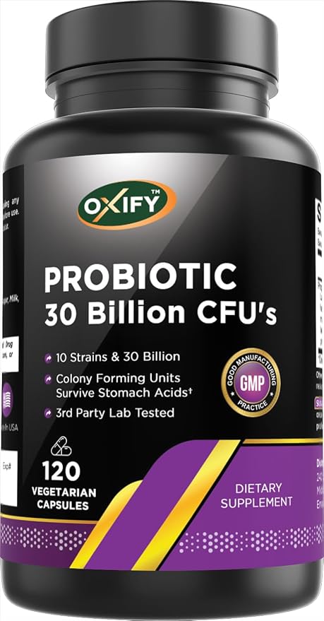 Oxify Probiotic 30 Billion CFU's | 120 Vegetarian Capsules | Gluten-Free Non-GMO | Supplement Made in USA