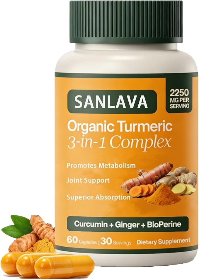 Organic Turmeric 3 in 1 Organic Turmeric Complex SupplementVegan60 Capsules (1PCS)