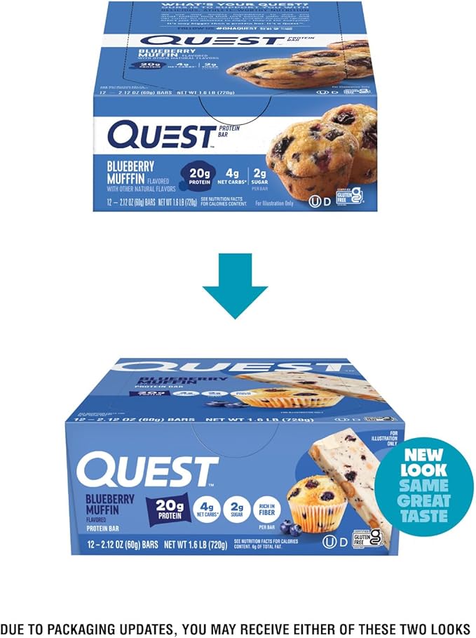 Quest Nutrition Blueberry Muffin Protein Bars 20g Protein 2g Sugar 5g Net Carb High Fiber Gluten Free Keto Friendly 12 Count