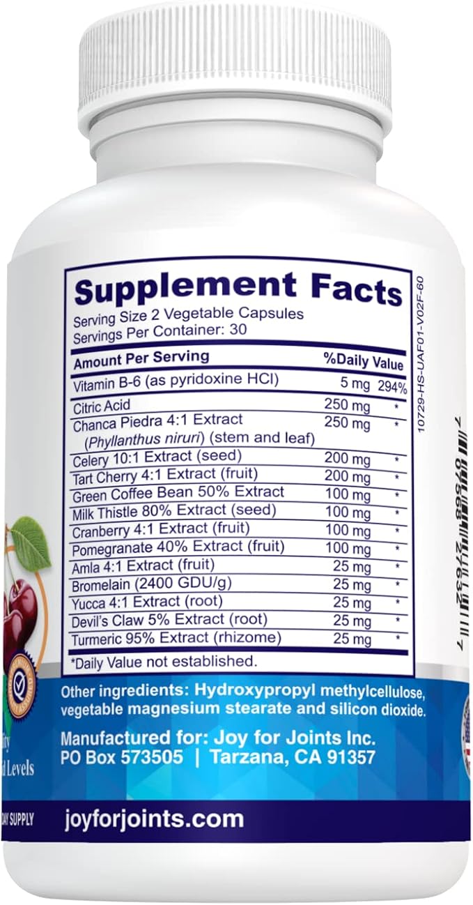 Uric Acid Support Supplement – 14-Ingredient Botanical Complex with Tart Cherry Celery Seed &amp Chanca Piedra – Daily Uric Acid Balance &amp Kidney Support – 60 Vegetarian Capsules
