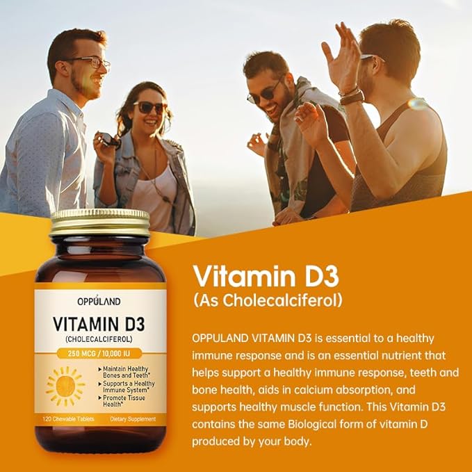 Vitamin D3 10000 IU (250 mcg) - CholecalciferolD3 Supplement Vitamin D 10000 IU - 120 Chewable Tablets