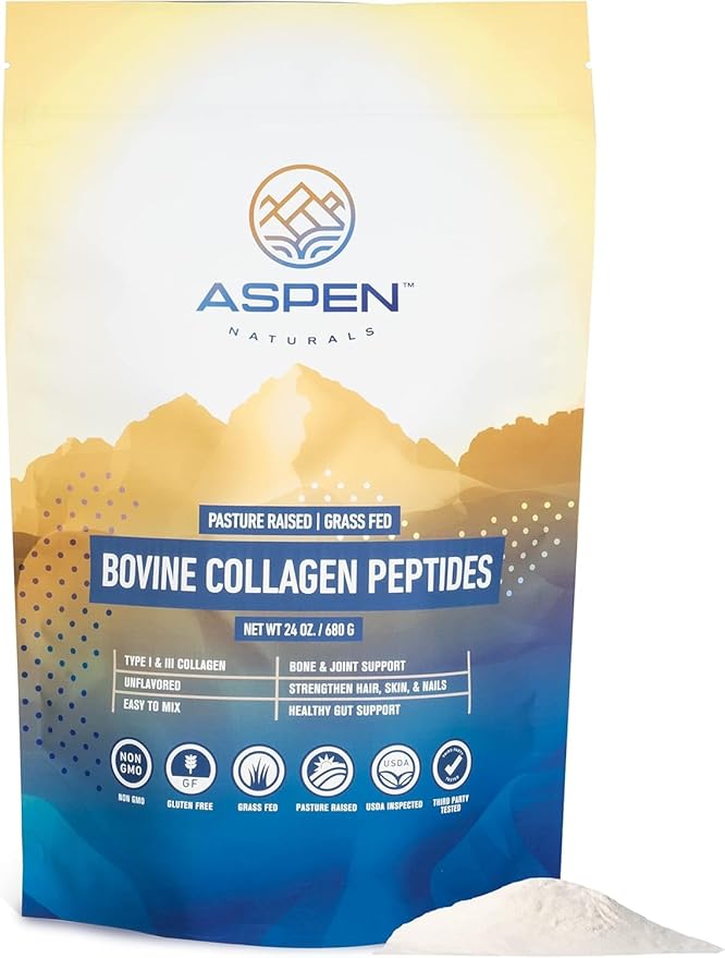 Bovine Collagen Peptides Powder 24oz (1.5 lbs) - Unflavored Hydrolyzed Type I &amp III Protein | Grass Fed Pasture Raised | Hair Skin Nails &amp Gut | Easy to Mix | Paleo Friendly Non-GMO Glute
