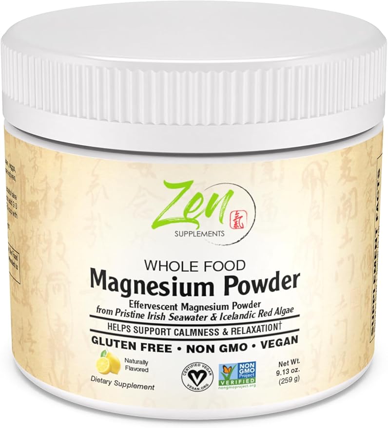 Zen Supplements Whole Food Magnesium Powder - 100% Organic Vegan Effervescent Supports Bone &amp Muscle Health Relaxation