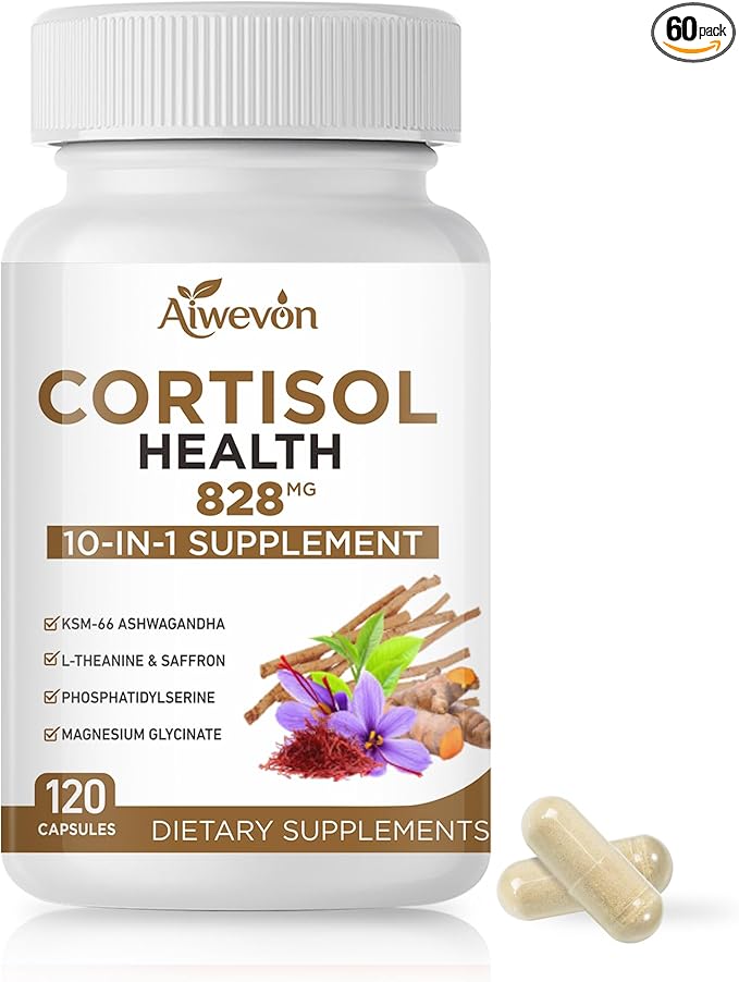 Cortisol Support Supplement 828mg 10-in-1 Formula with Ashwagandha L-Theanine Phosphatidylserine &amp Magnesium Daily Wellness &amp Relaxation Support 120 Capsules