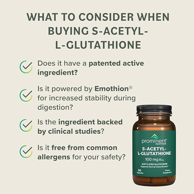 Prominent Nutrition S-Acetyl L-Glutathione Supplement - Clinically Researched Emothion Acetylated Glutathione for Normal Liver Detoxification Support &amp Optimal Antioxidant Effect Vegan - 2 Pack