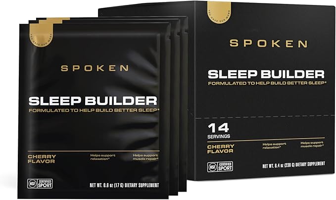Spoken Nutrition Sleep Builder Sachets 14ct Cherry – Amino Acid and Magnesium Sleep Aid – Promotes Relaxation Recovery and Restful Sleep – Dependency-Free Nightly Formula