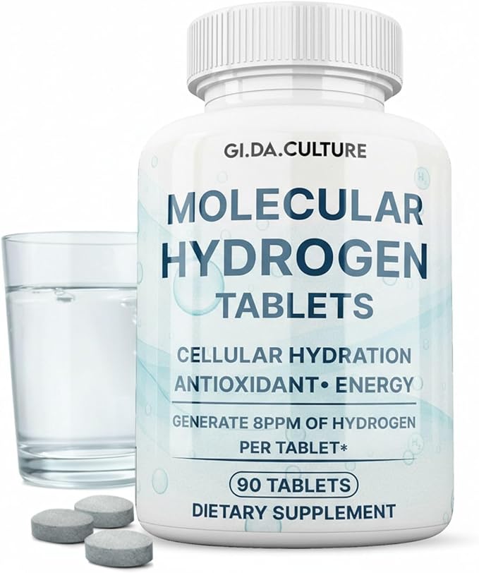 Molecular Hydrogen Water Tablets (8 ppm) | Magnesium Malic &amp L-Tartaric Acid | Hydration &amp Antioxidant Supplement | Energy Support (90 Count (Pack of 1))