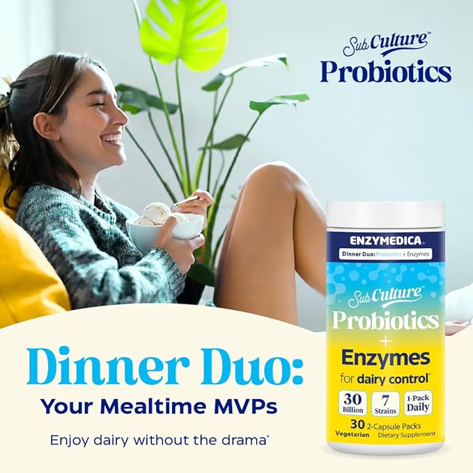 Enzymedica Dinner Duo Dairy Control – Digestive Enzymes &amp Probiotics 30 Daily Servings – Dairy &amp Lactose Digestion Support Bloating &amp Gas Relief