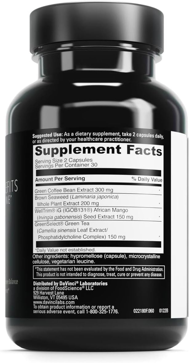 DAVINCI Labs Adipo-Leptin Benefits Dietary Supplement - Hormone Balance Support &amp Metabolism Support with Green Tea Extract Green Coffee Bean Extract &amp More* - 60 Vegetarian Capsules (30 Serv