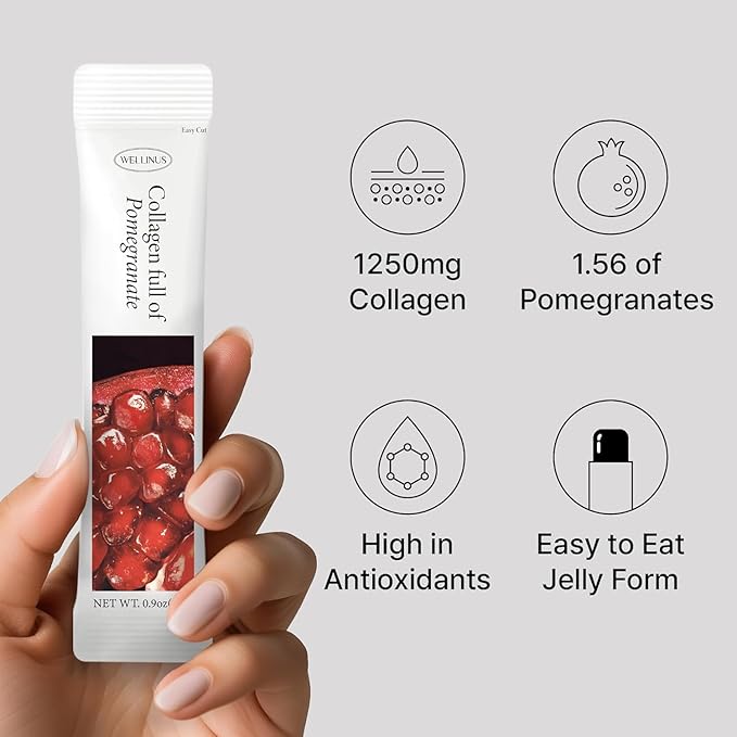 WELLINUS Collagen Jelly Stick Marine Collagen Fast Absorbing Snack Ultra-Low Weight Molecular Marine Collagen HACCP Certified 22.05 oz/Pack of 25 (3 Pack Pomegranate Mango Blueberry)