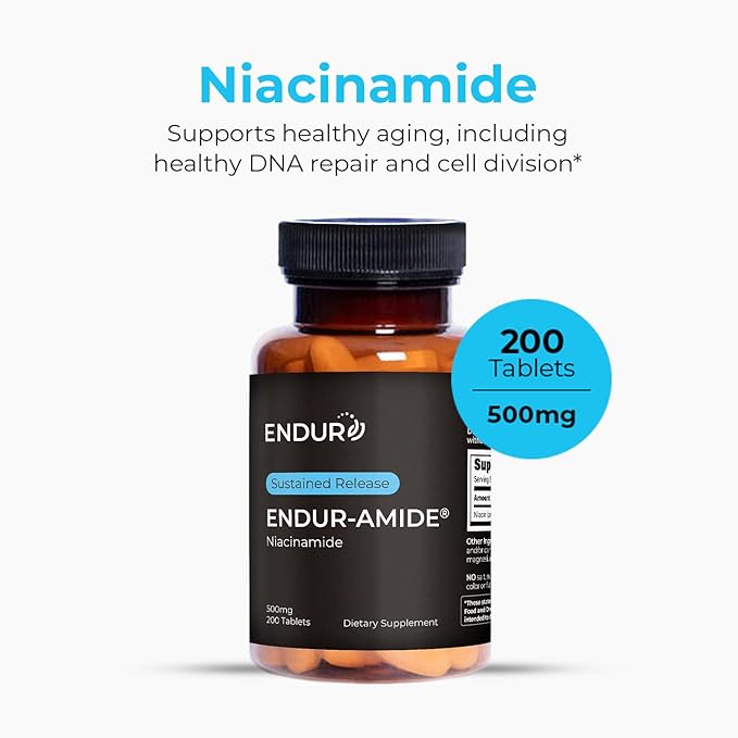 Endurance Products ENDUR-Amide - Niacinamide - SR (Sustained Release) 500 mg - Supports Skin &amp Cellular Health - High-Potency - Optimal 5–7 Hour Targeted Delivery - 200 Tablets