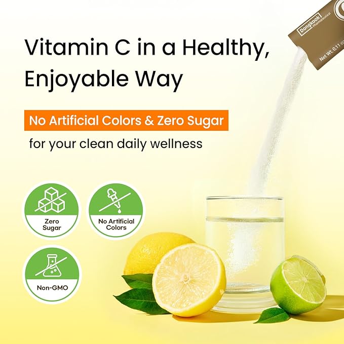 DONGKOOK Vita Pop 2000mg Vitamin C Vitamin D &amp Biotin Powder Stick Sugar Free Korean Vitamin C Supplement Multivitamin Immune Support Antioxidants for Healthy Skin Non-GMO Lemon Drink Mix 100 Pa