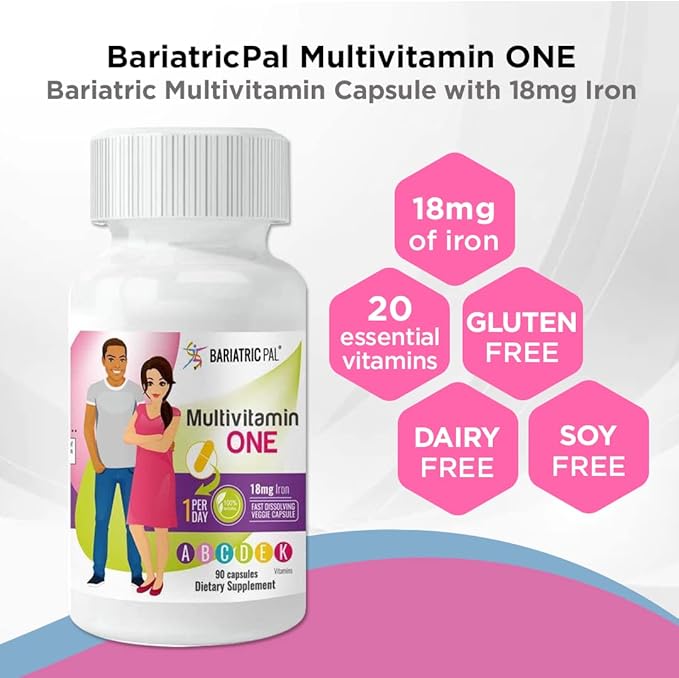 BariatricPal 90-Day Bariatric Vitamin Bundle (Multivitamin ONE 1 per Day! Capsule with 18mg Iron and Calcium Citrate Soft Chews 500mg with Probiotics - Blue Raspberry)