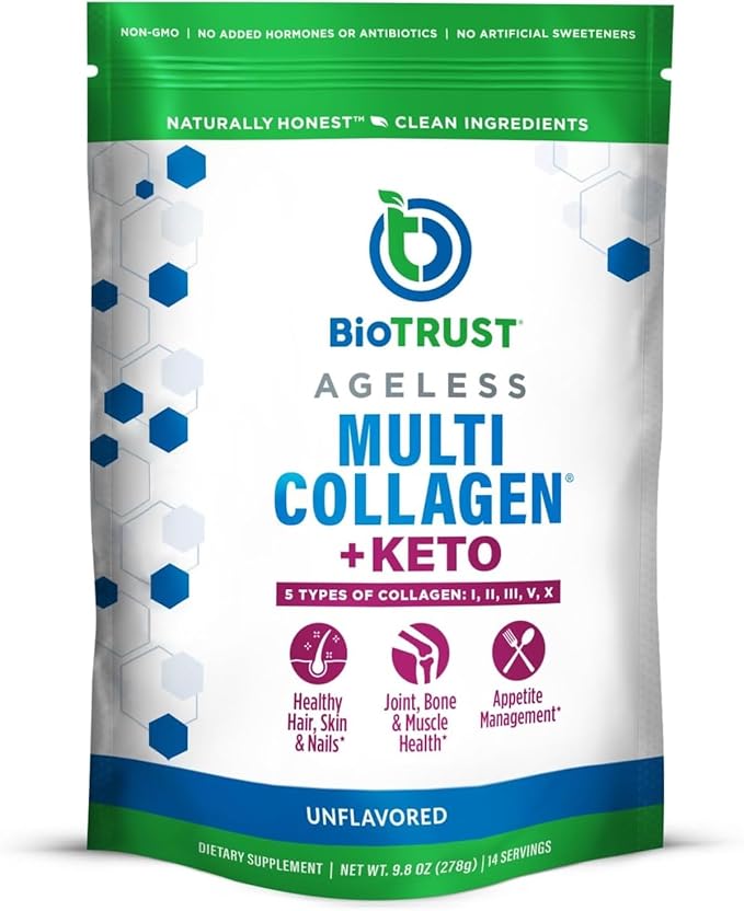 BioTrust Multi Collagen Protein Powder + Keto MCT Oil – 5 Types (I II III V X) &amp 100% Caprylic Acid C8 - Support Elevated Ketones Metabolism Joints &amp Beauty All in 1 Collagen Powder (Unf