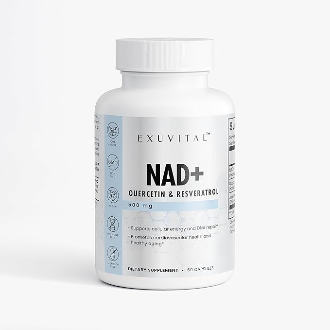 NAD+ Cellular Energy and Healthy Aging Support 60 Capsules with Quercetin and Resveratrol 500mg Metabolism Support DNA Repair Resveratol and Quercetin