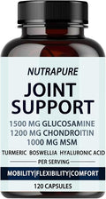 Nutrapure Joint Support - Glucosamine Chondroitin MSM Hyaluronic Acid &amp Bamboo Extract Maintaining Joint Health - 120 Capsules