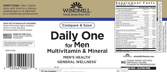 Windmill Daily Vitamin Tablets Men's Health Formula 60 Tablets (Pack of 10)