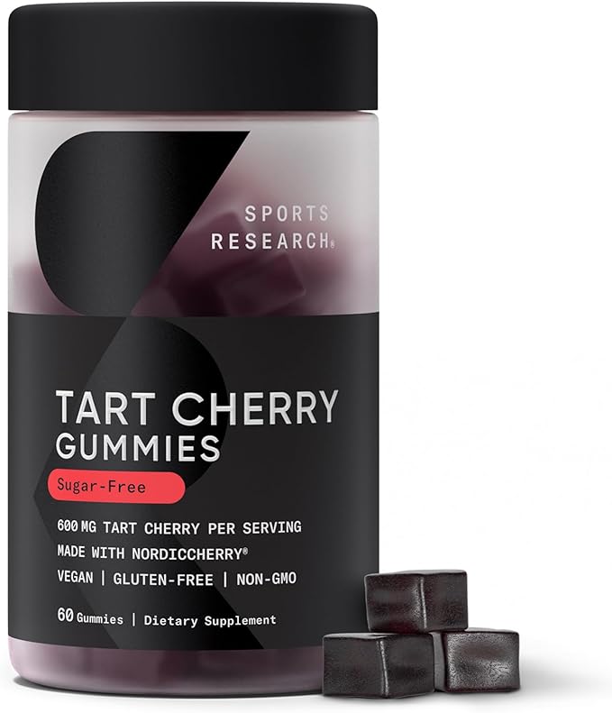 Sports Research® Tart Cherry Gummy Supplements | 600mg of NordicCherry™ | Enhanced Workout Recovery | Sugar and Sugar Alcohol Free - 60 Gummies for Adults 1 Month Supply