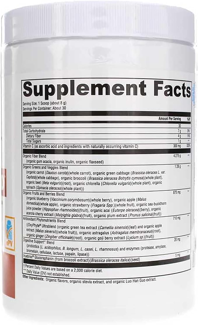 XYMOGEN OrganiX PhytoFood - Superfood Powder Drink Mix for Digestive Health - Greens Fruit &amp Phytonutrients - Probiotics Antioxidants &amp Digestive Enzymes - Gluten-Free &amp Non-GMO - 30 Ser