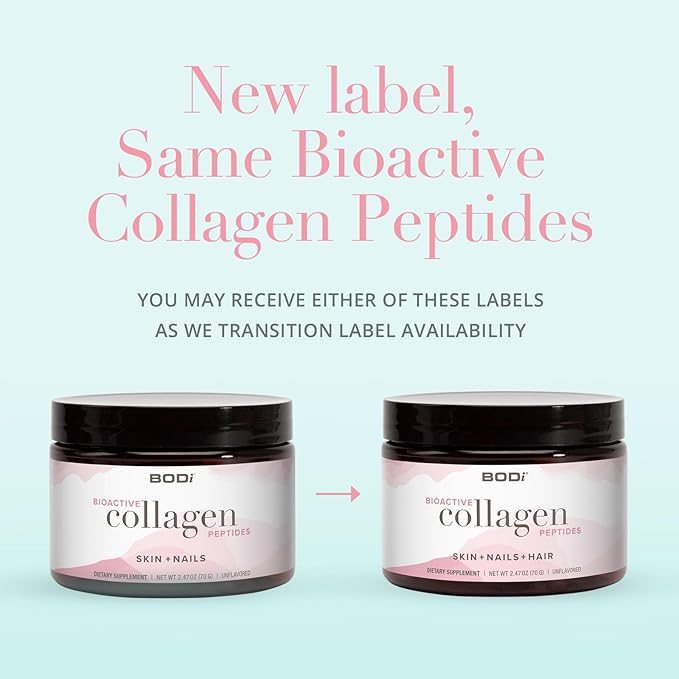 BODi Bioactive Collagen Peptides Powder Collagen Type I &amp III for Skin Hair and Nail Health Gluten-Free Supplement for Women - Hydrolyzed Collagen Unflavored 2.47 oz 28 Servings